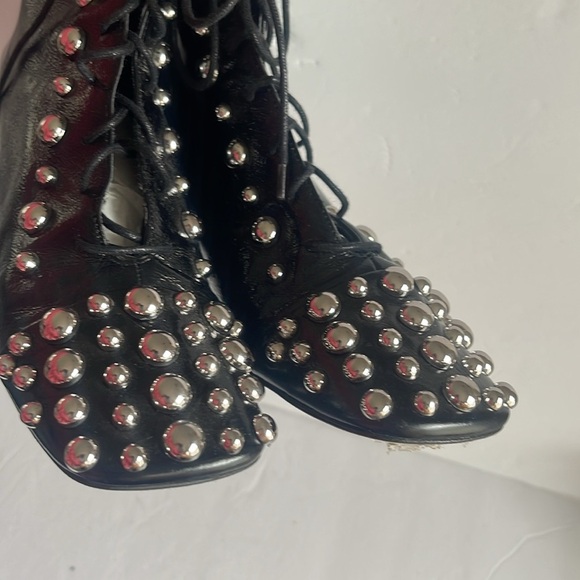 Zara - Limited Edition silver studded lace up heeled booties - size 39 - Picture 2 of 10